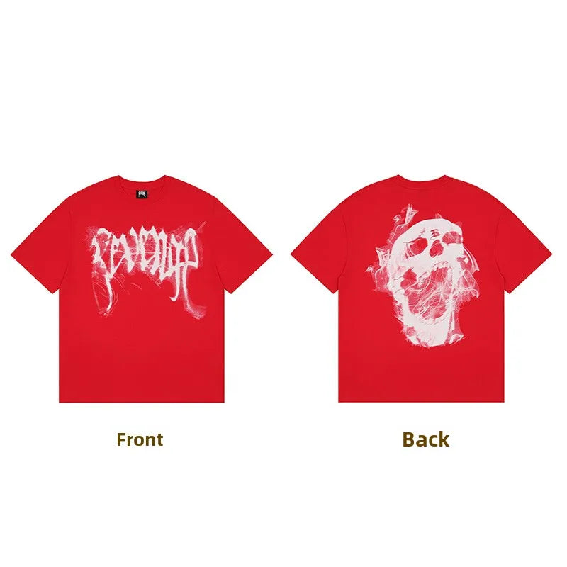 Dark Reflective Skull Bones Tee Short Sleeve Men's T-shirt Street Style Revenge Theme Youth Fashion Casual round Neck