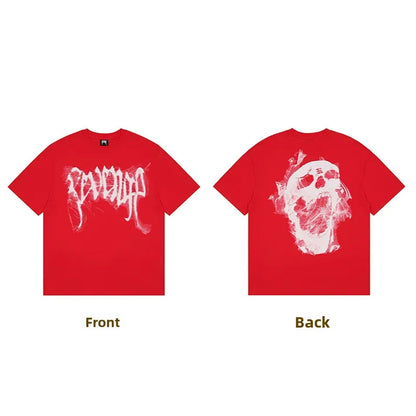Dark Reflective Skull Bones Tee Short Sleeve Men's T-shirt Street Style Revenge Theme Youth Fashion Casual round Neck