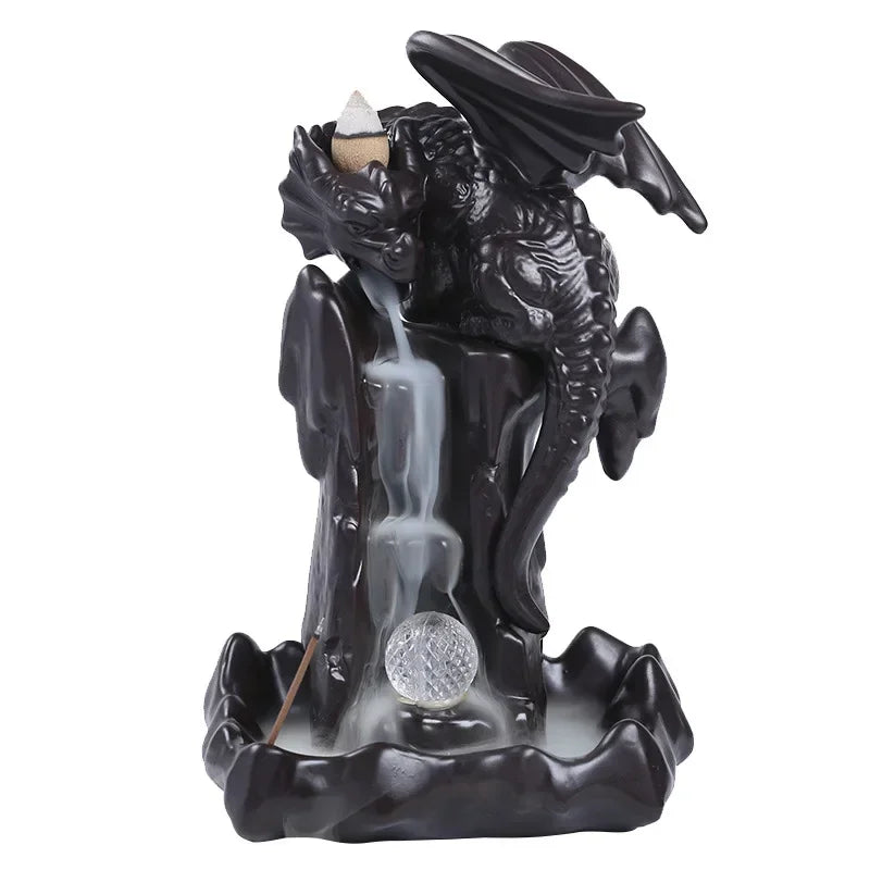 Purple Sand Ceramic Dragon Incense Waterfall Castles Smoke Fountain Backflow Creative Decoration Fragrance Home Dragons Statue