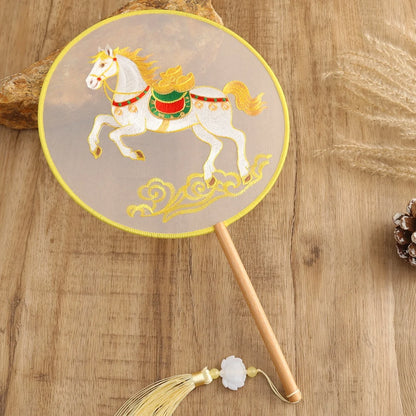 Traditional Chinese Dragon Embroidery Fan Exquisite Double-Sided Hand Fan with Tassel Ethnic Style Summer Cooling Accessories