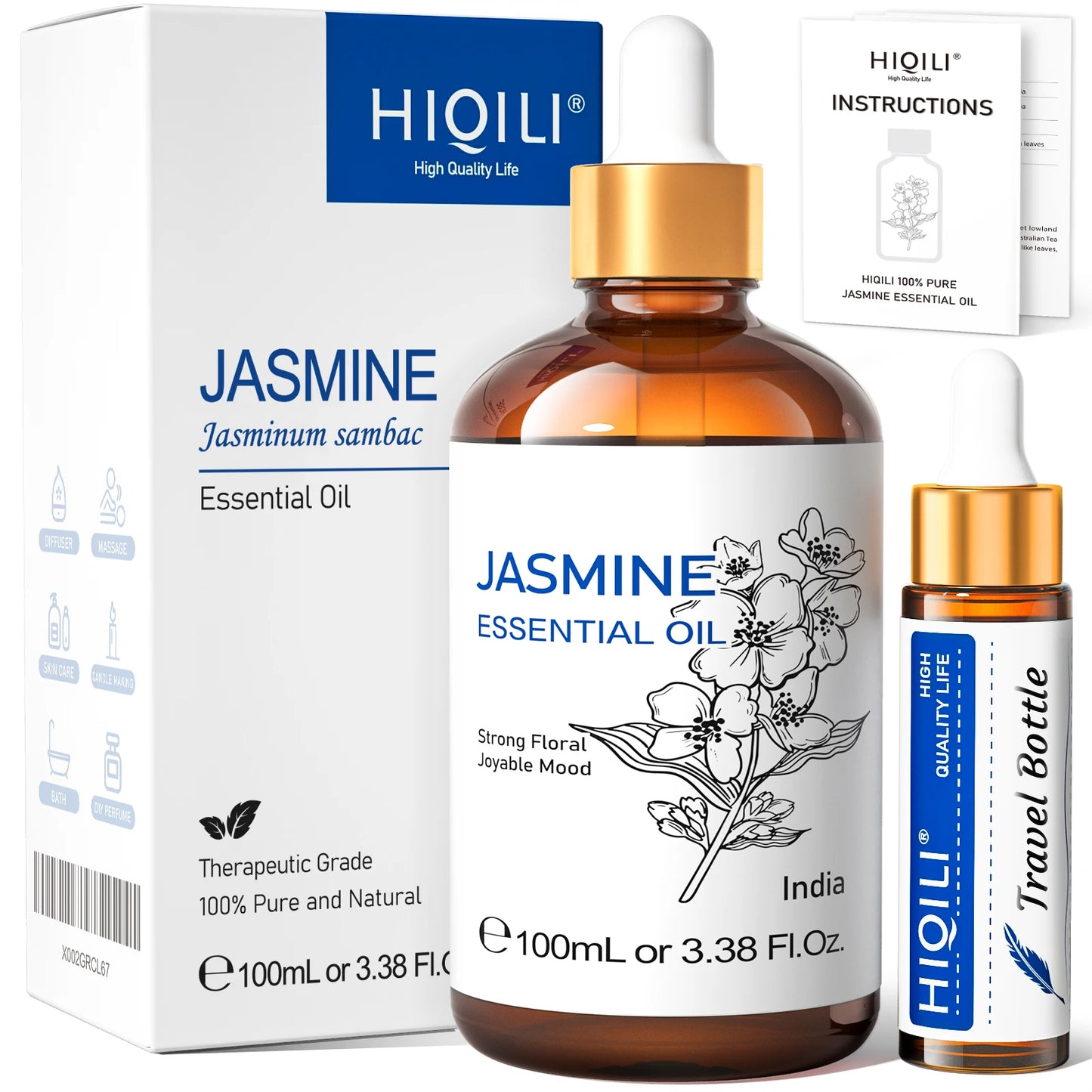 HIQILI Therapeutic Grade Essential Oil 100ml for Massage Relaxation Air Freshener Bergamot Peppermint Vanilla Chamomile Thyme