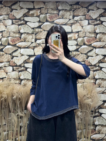 Amax LuluE Womens Fashion Korean Luxury Tops Ladies 2025 Autumn Leisure Vintage Tee Shirts Loose Cotton O Neck Fitness Clothing
