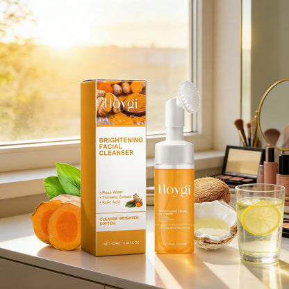 Hoygi Brightening Facial Cleanser Oil Control Deep Cleansing Softening Skin Smoothing Natural Formula Turmeric Foaming Cleanser