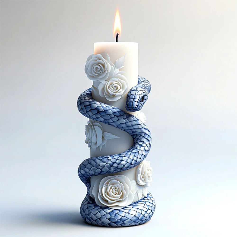 Flower Snake Pillar Candle Molds Silicone Mold DIY Cylindrical Aromatherapy Candle Plaster Animal Mold Form Halloween Decor