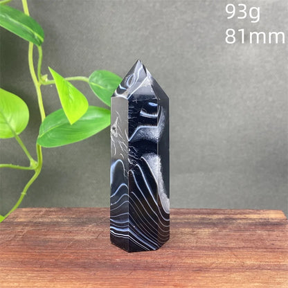 Black Agate Crystal Tower Natural Gem Obelisk Exquisite Home Decoration Ornament Rare Material for Relaxation And Energy