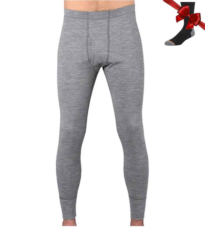 100% Merino Wool Men Base Layer Bottom Pants Merino Wool Thermal Underwear Pants Leggings Long Johns Warm Baselayer Bottom+Socks