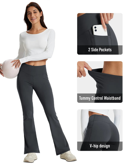 TACVASEN Womens Yoga Flare Leggings with Pocket  Wide Leg Stretch Moisture Wicking Pants High Waisted Tummy Control Yoga Pants
