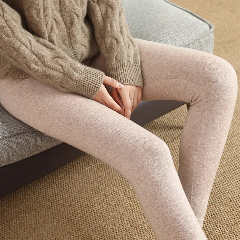 Adult Winter Thermal Thickened High-Waist Wool Leggings Pure Wool Base Layer Knit Pants Thigh-High Tights for Autumn
