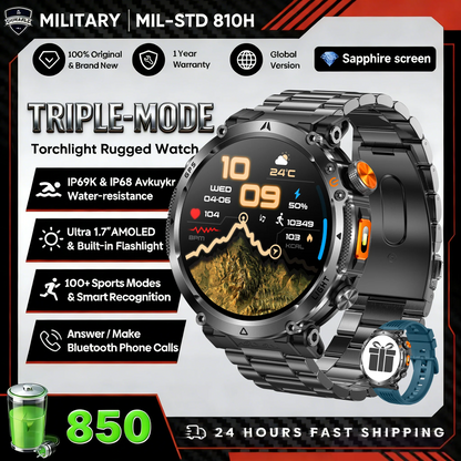 2026 New Military GPS Sports Smart Watch Men Compass 3ATM Waterproof Swim Fitness Tracker AMOLED HD SmartWatches 850Mah Battery