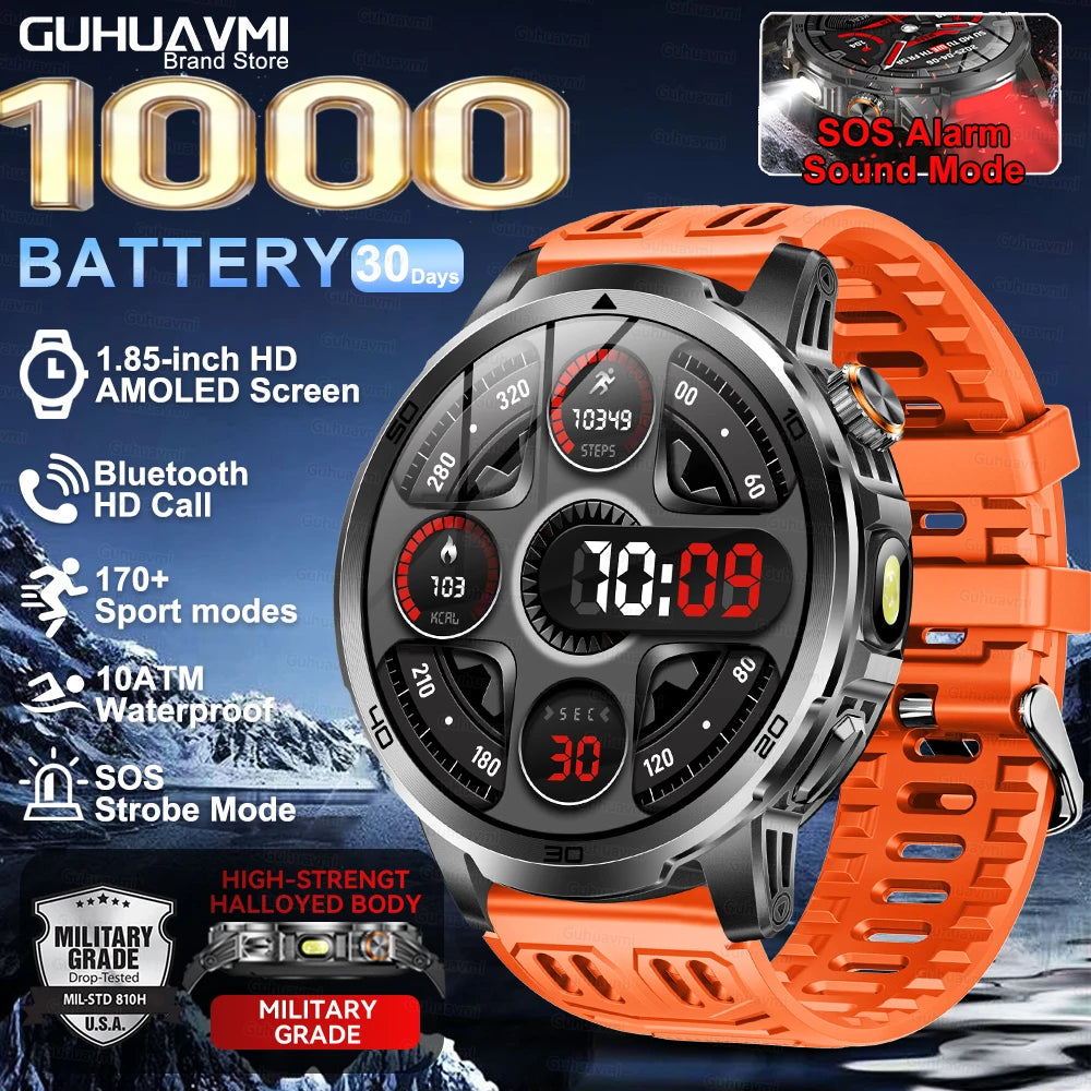 2026 New Outdoor Military 1.85-inch 466*466 Smart Watch Fitness Clock Men 1000mAh Battery 10ATM Waterproof HD Call Bracelet Men