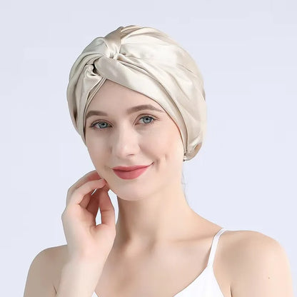 32 Momme 100% Mulberry Silk Sleep Cap Double Layer Night Bonnet Adjustable Elastic Hair Bonnet Anti-Frizz Hair Care Accessories