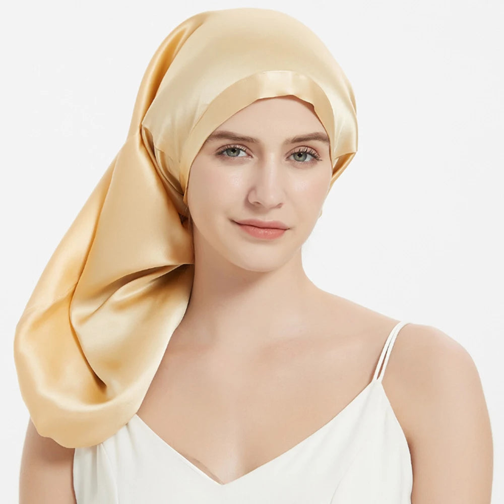 100% Mulberry Silk Sleeping Cap Long Hair Night Silk Sleep Bonnet Cover for Women for Hair Care 60*33CM