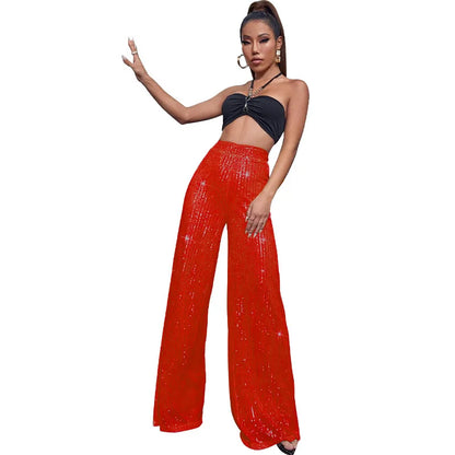 Vintage Bling Bling Sequined Pants Sexy Women High Waist Elegant Night Club Shiny Sequins Trousers