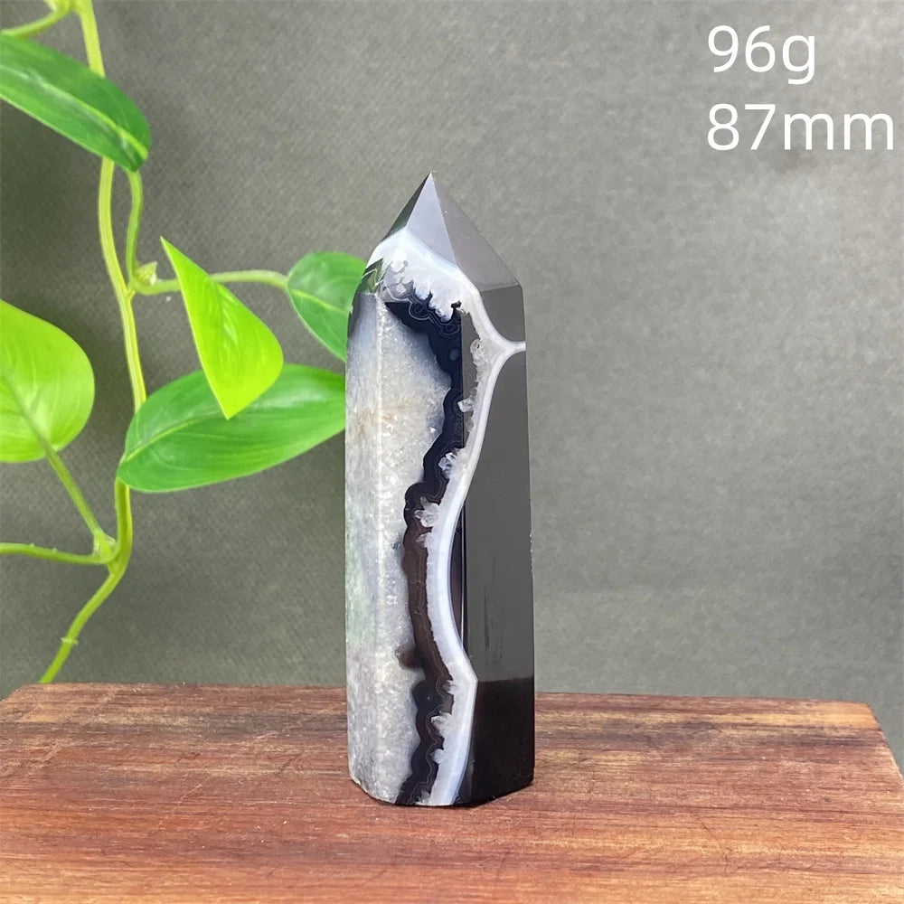Black Agate Crystal Tower Natural Gem Obelisk Exquisite Home Decoration Ornament Rare Material for Relaxation And Energy