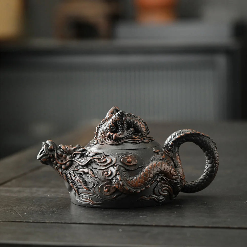 Jianshui Clay Purple Pottery Carving Dragon Teapot Hand Painted Antique Relief Teapot Household Teapot Kungfu Tea Set Kettle