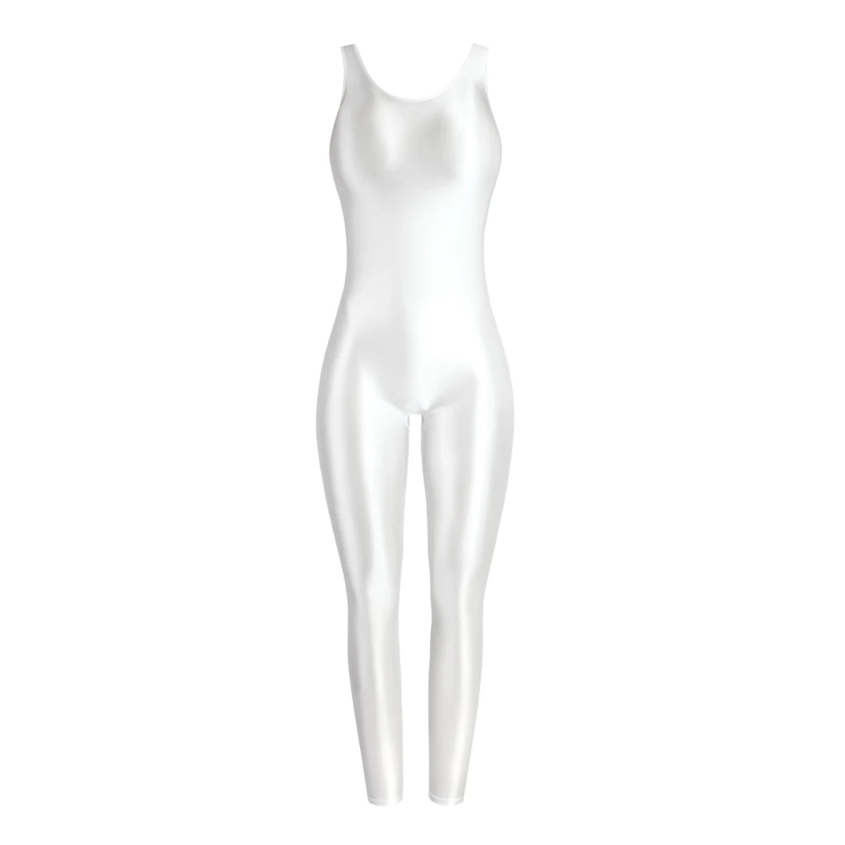 MJINM Glossy Spandex Smooth Stretch Sleeveless Bodybuilding Yoga Tight Vest Footless Leggings Jumpsuit Bodysuit Catsuit Playsuit