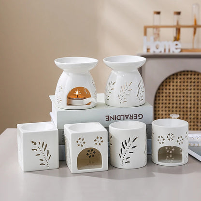 White Ceramic Hollow Incense Burner Candle Essential Oil Aromatherapy Diffuser Middle East Home Decor Ornament