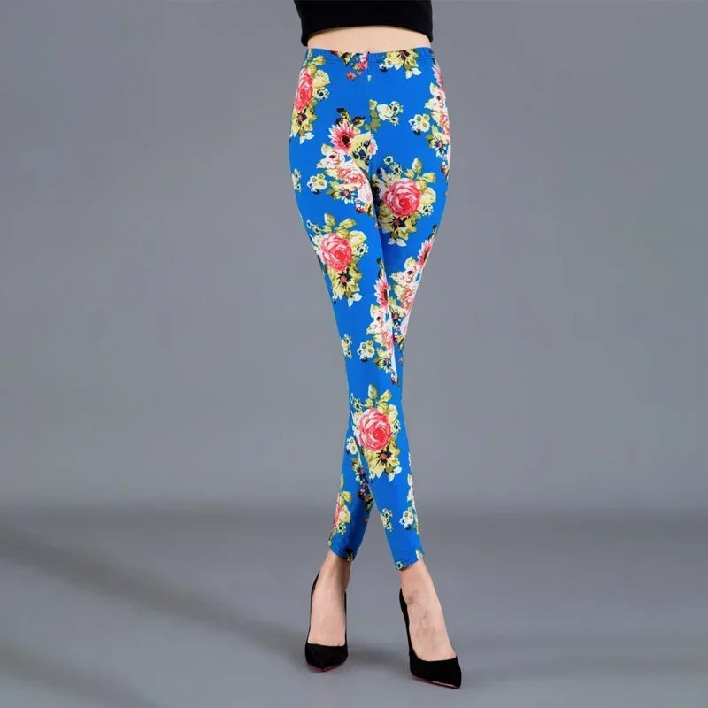 Women Floral Printed Exercise Colorful Peony Flower Female Elastic Leggins High Waist Pants Push Up Trousers Fitness Leggings