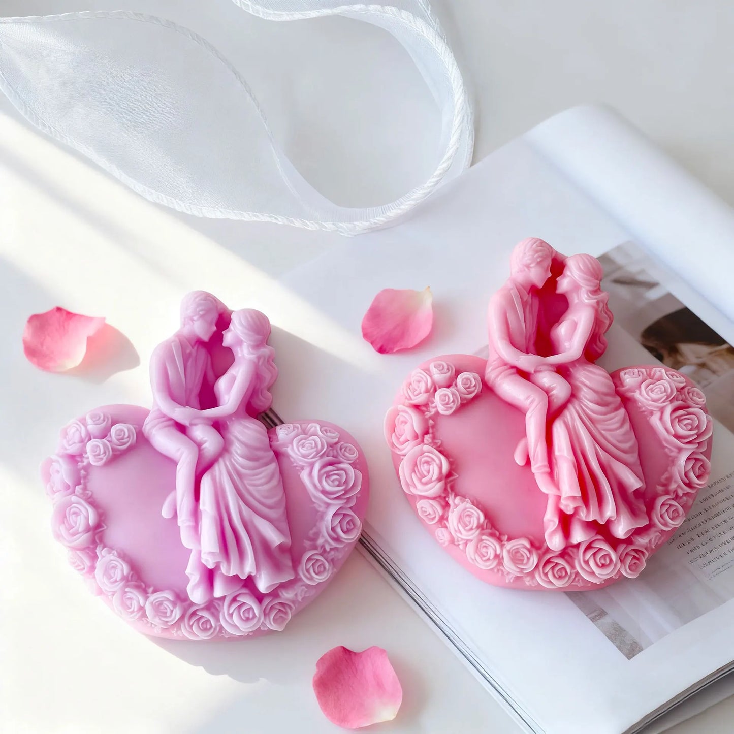 Rose Heart Couple Candle Mold Valentine Wedding Silicone Mold DIY Romantic Aromatherapy Plaster Gift