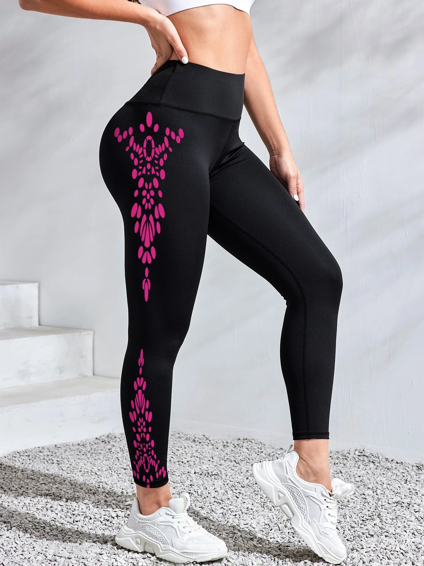 Women's Yoga Pants High-Waisted Printed Workout Tights, Moisture-Wicking Running Leggings for Fitnes