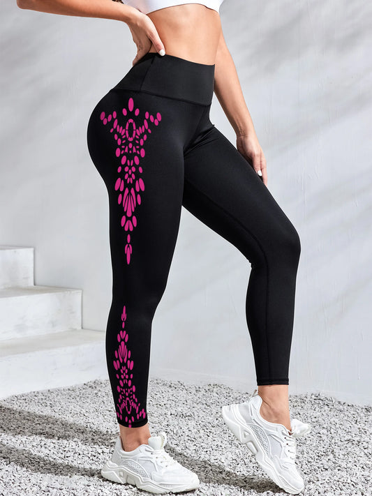 Women's Yoga Pants High-Waisted Printed Workout Tights, Moisture-Wicking Running Leggings for Fitnes