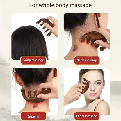 1pc Exquisite Sandalwood Five-Tooth Meridian Massage Comb Head Massager Scalp Scraping for Relaxation Massager Body Massage Tool