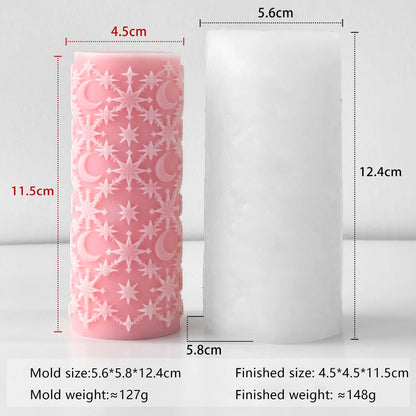 Star and Moon Pillar Candle Mold Celestial Cylinder Silicone Mold DIY Aromatherapy Wax Craft Home Decor Night Sky Theme