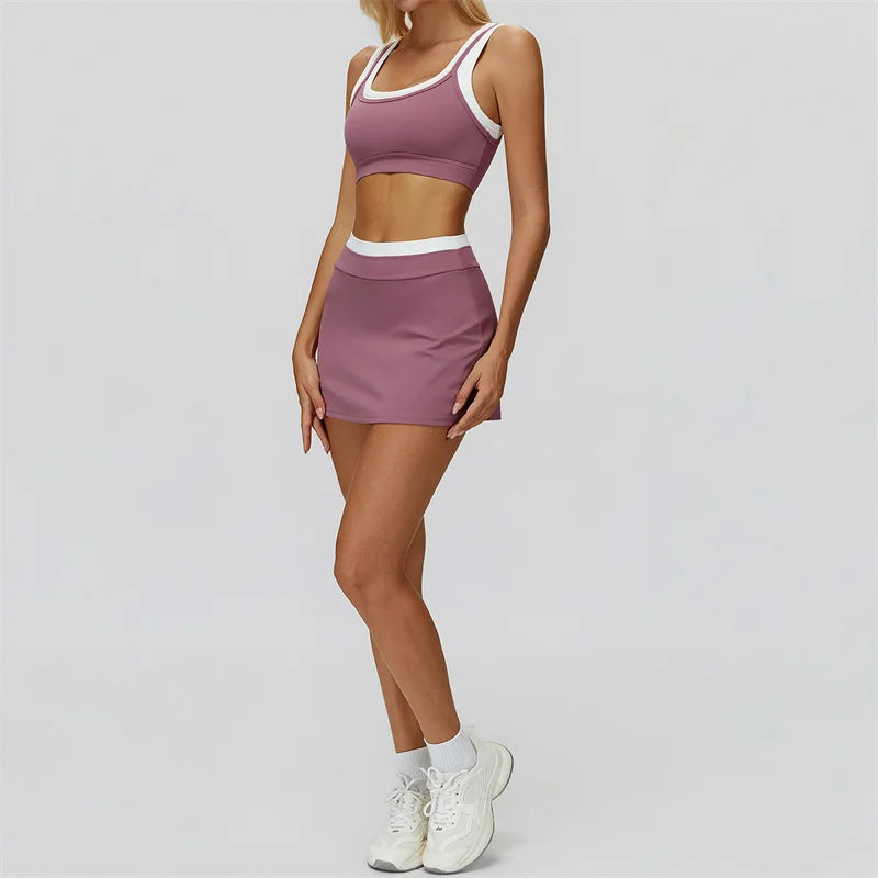 TRY TO BN Women's Tracksuit Yoga Shorts Skirt Tennis Sets Sports Two Pieces Ribbed Contrasting Color Running Fitness Gym Clothes