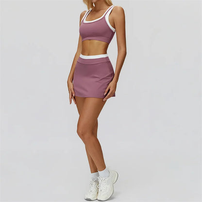 TRY TO BN Women's Tracksuit Yoga Shorts Skirt Tennis Sets Sports Two Pieces Ribbed Contrasting Color Running Fitness Gym Clothes