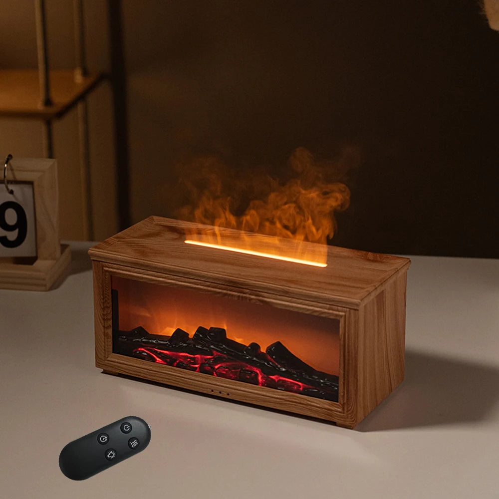 Eseential Oil Diffuser, Fireplace Flame Oil Diffuser - Aromatherapy Aroma Humidifier, Upgrade 7 Flame Colors Noiseless 280ml
