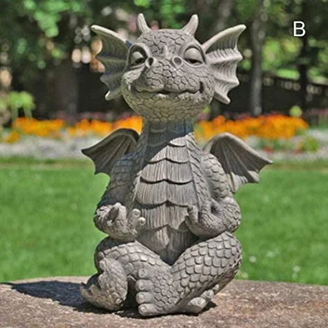 Garden Statue Dragon Meditation Statue Led Lighting Resin Ornament Dinosaur Shape Sculpture Outdoor Yard Decoration Home Decor