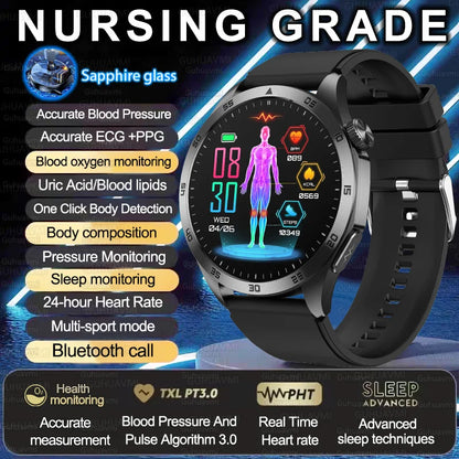 2025 New Nursing Grade Smart Watch ECG+PPG Blood Lipid Blood pressure Uric Acid HD Bluetooth Call Clock Health Smart Watch Men