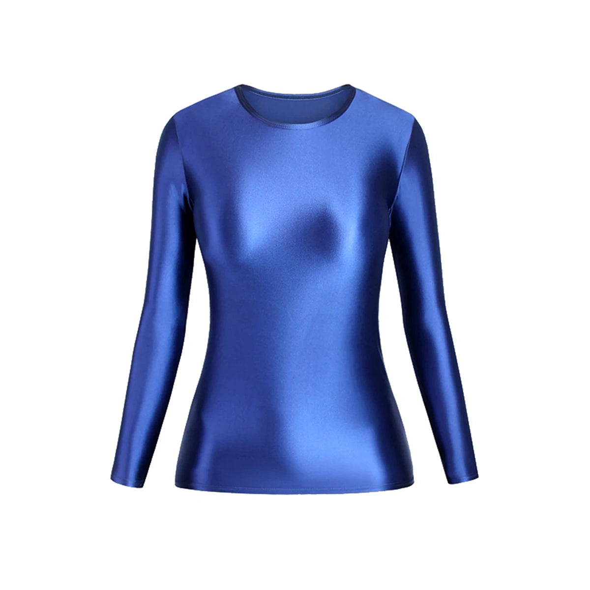MJINM Glossy Satin Elastic Crewneck Longsleeve Breathable Tops Blouse Streetwear Sport Fitness Yoga Tees Casual Tight Undershirt