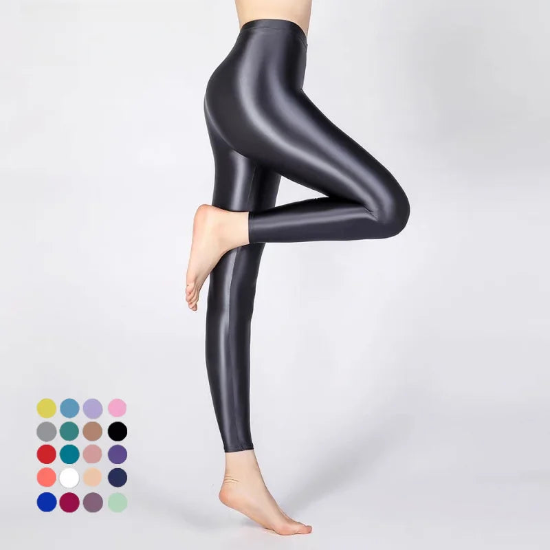 Plus Size Glossiness Pants Women Sexy Glossy Shiny Leggings High Waist Sport Fitness Yoga Pants Tights Leggings High Elastic