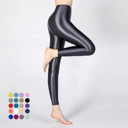 Plus Size Glossiness Pants Women Sexy Glossy Shiny Leggings High Waist Sport Fitness Yoga Pants Tights Leggings High Elastic