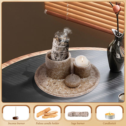4-in-1 Ceramic Incense Burner for Aromatherapy Meditation Yoga and Home Decor Includes Sage Holder and Incense Holder for Sticks