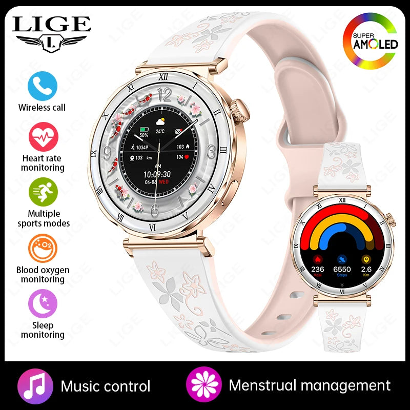 LIGE Ultra Thin Smart Watch Women Always On Display Clock Diamond Bracelet Sports BT Call AMOLED Fashion Smartwatch Ladies Gift