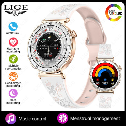 LIGE Ultra Thin Smart Watch Women Always On Display Clock Diamond Bracelet Sports BT Call AMOLED Fashion Smartwatch Ladies Gift