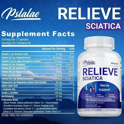 Relieve Sciatica Capsules - Contains B Vitamins To Support Sciatic Nerve Health, Soothe Nerves, Boost Energy - 120pcs