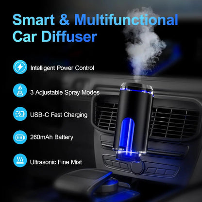 Smart Car Air Freshener Diffuser – Auto On/Off Aromatherapy Diffuse With 3 Scent Modes, USB Rechargeable, Vent Clip, Long-Lastin