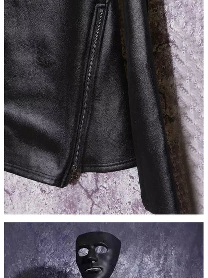 Winter Fleece-lined Thick Warm Sweatshirts Men's Slim-Fitting Cool Stitching Irregular Stand Collar Fashion Bottoming Shirt