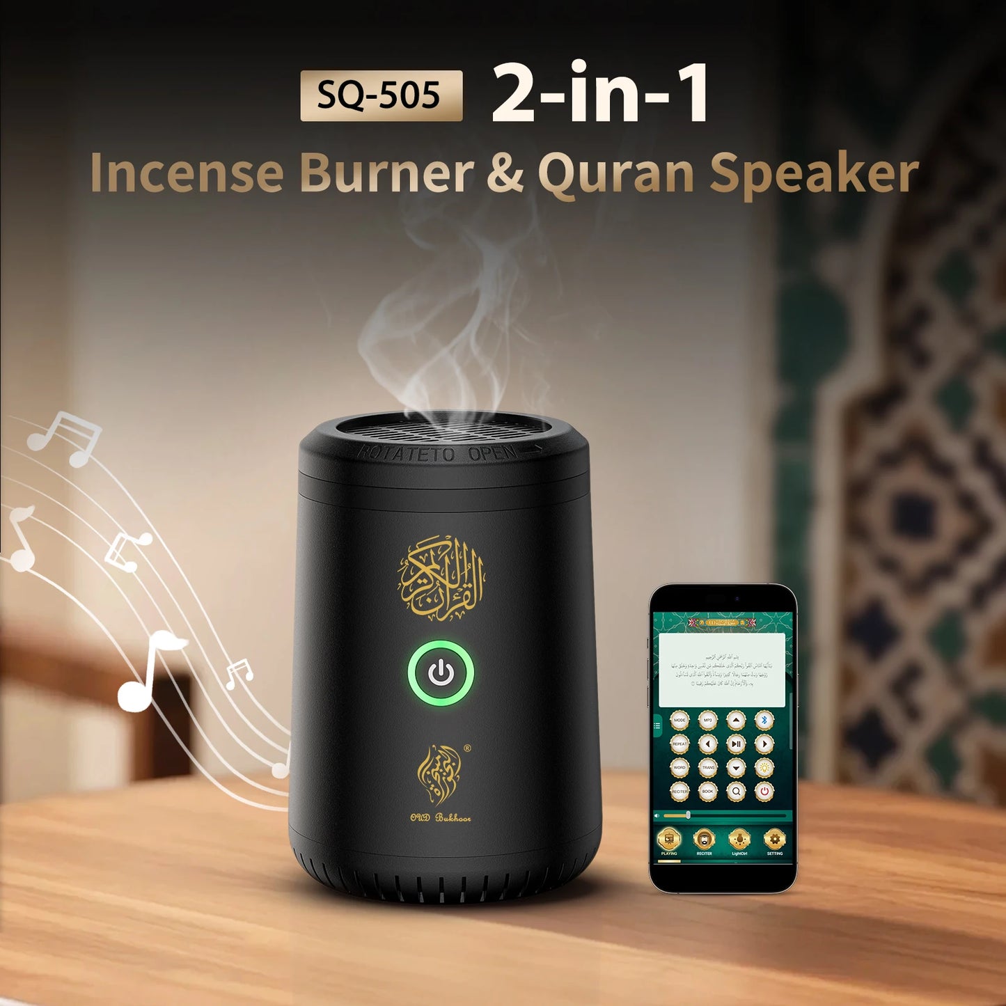 Portable Mini Electric Incense Burner with Quran Speaker Arabic Bakhoor Aroma Diffuser Rechargeable Incense Holder