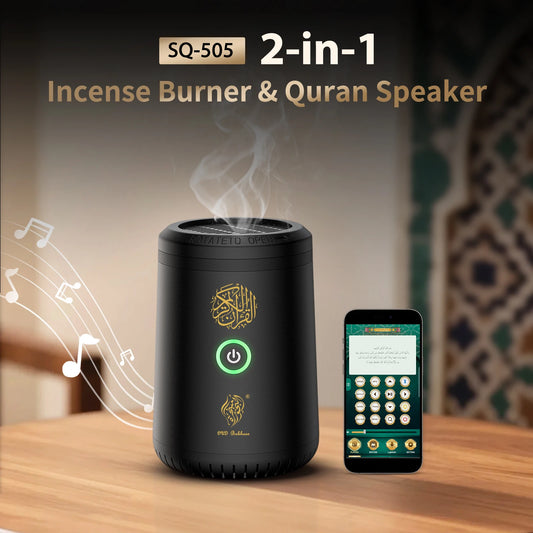 Portable Mini Electric Incense Burner with Quran Speaker Arabic Bakhoor Aroma Diffuser Rechargeable Incense Holder