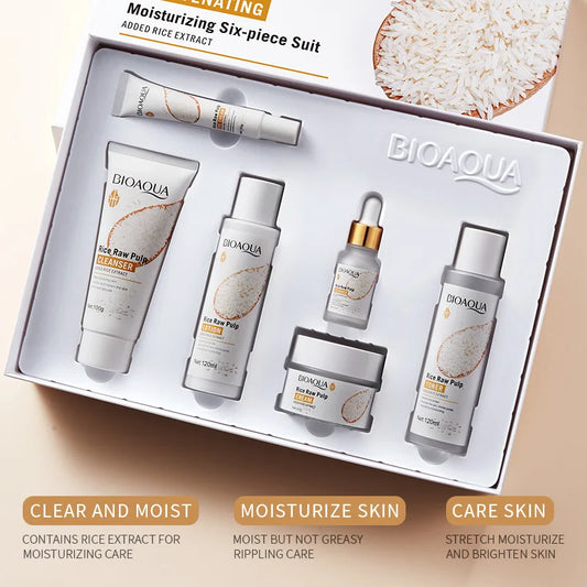 BIOAOUA Rice Protoplasm Grape Skincare Set Face Serum Cream Hydrating Moisturizing Cleanser Toner Face Care Set
