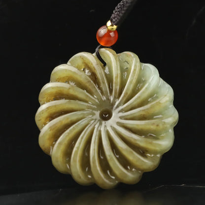 China Natural hetian Jade Hand Carved statue flower and dragon loong pendant #50
