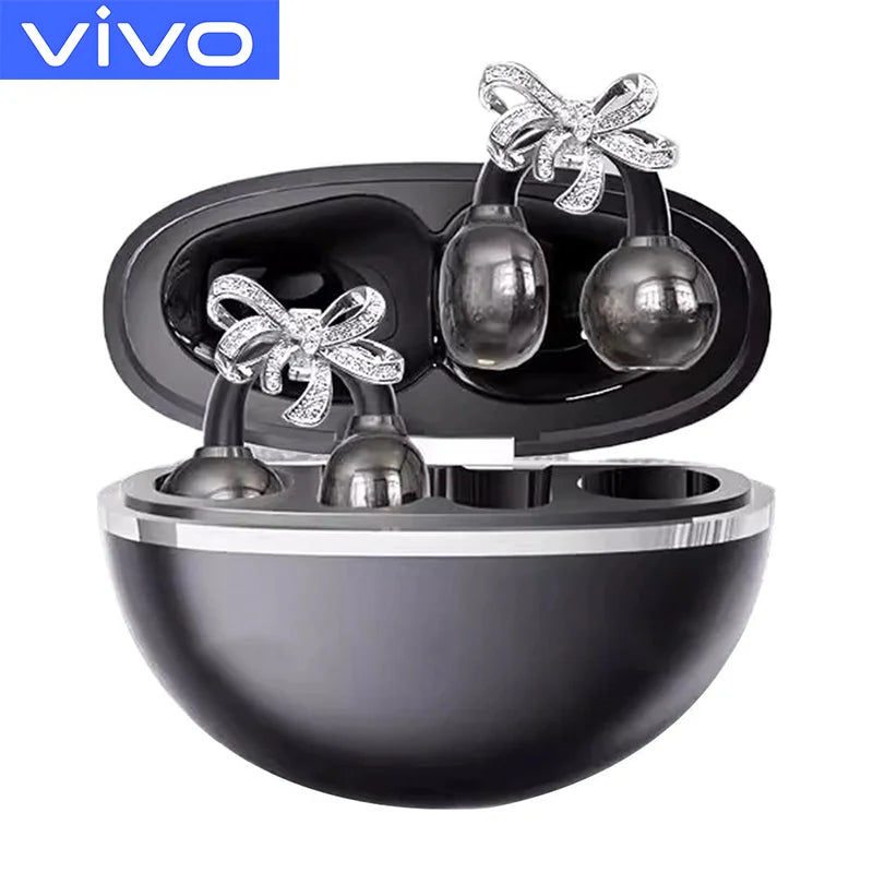VIVO Clip-on Earbuds Wireless Bluetooth Open Ear Headphones with Detachable Crystal Bowknot Earrings Sports Fitness Workouts