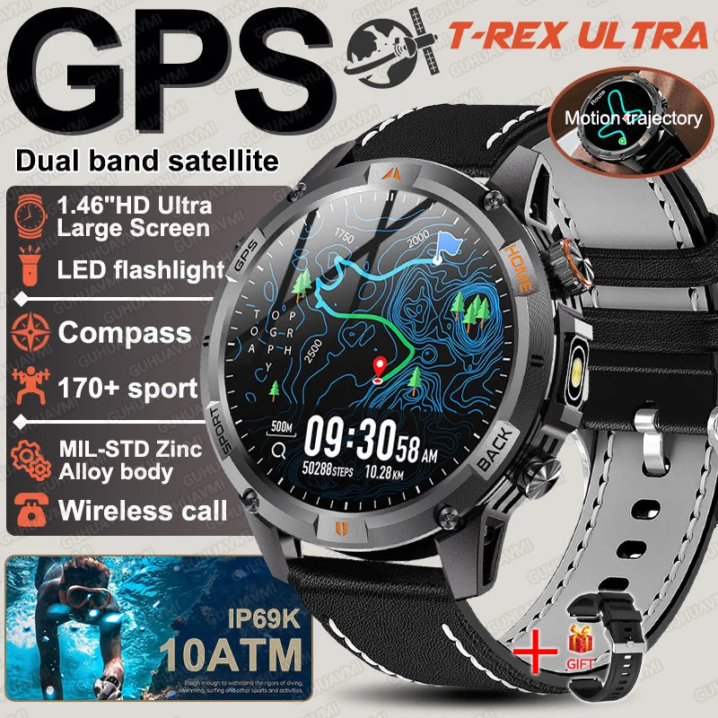 New T-Rex3 Ultra Dual band GPS Tracker Smart Watch Compass 10ATM Waterproof Sports fitness BT call Outdoors Military Smartwatch