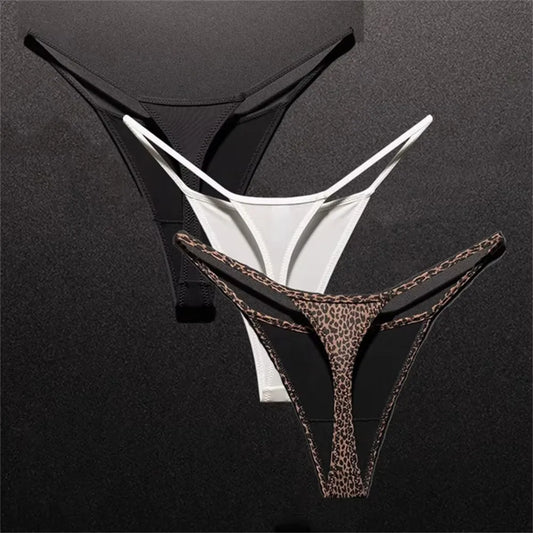 3PCS Sexy High Slit Transparent Mesh Thong Leopard Printed Fitness Female Hip Lifting G-strings Low Rise Seamless Mini Underwear