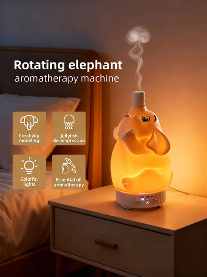 Creative Elephant Aroma Diffuser with Jellyfish Ring Mist Spray Rotating Essential Oil Humidifier Night Light Decompression Gadg