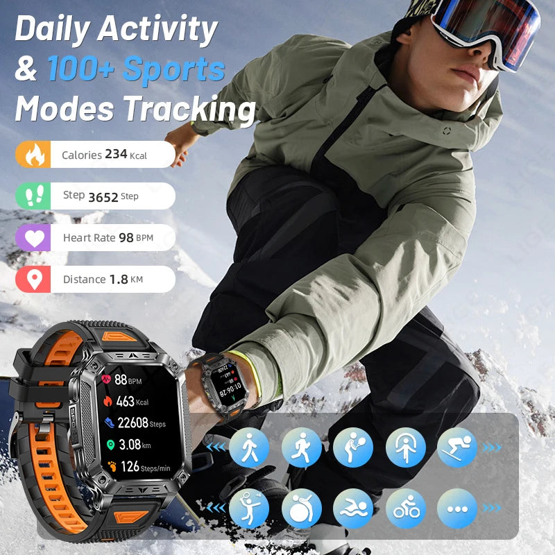 LIGE 1400mAh Large Capacity Battery Smart Watch Men Outdoor SOS Flashlight IP68 Sports Fitness Tracker Voice Calling Smartwatch